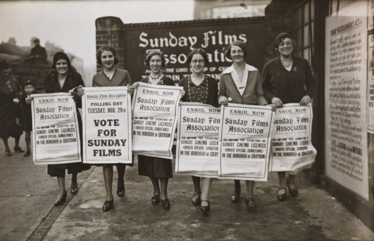 Women demonstrating outside cinema on the The Sunday Entertainments Act, 28 November 1932, George Woodbine, Daily Herald Archive, National Media Museum Collection / SSPL