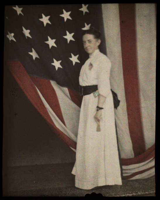Self portrait with American flag, Helen Messinger Murdoch, The Royal Photographic Society Collection, National Media Museum / SSPL
