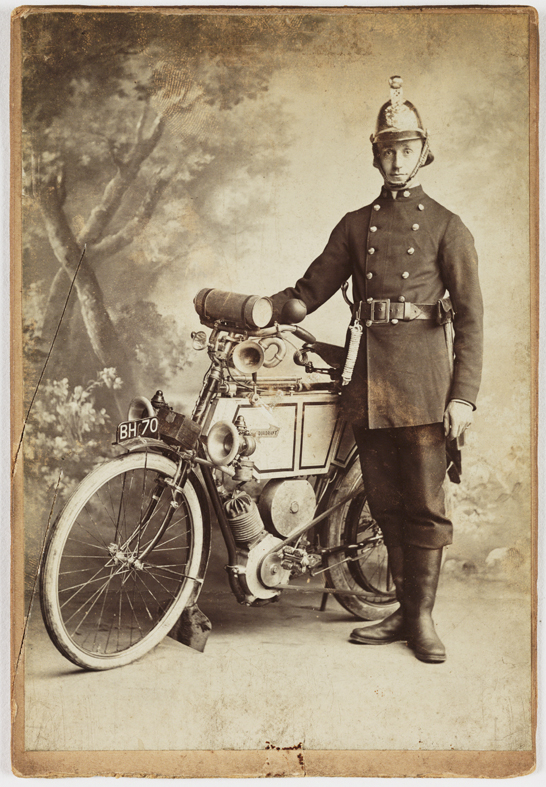 Fireman with a motorcycle, c. 1900, Edward Sweetland © National Media Museum / SSPL. Creative Commons BY-NC-SA