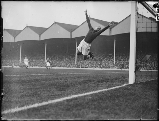 Manchester City goalkeeper Frank Swift makes a save against Arsenal, 1934, George Woodbine © Daily Herald / National Media Museum, Bradford / SSPL