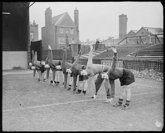 Queens Park Rangers footballers doing physical training, 1939, George W Roper © Daily Herald / National Media Museum, Bradford / SSPL 