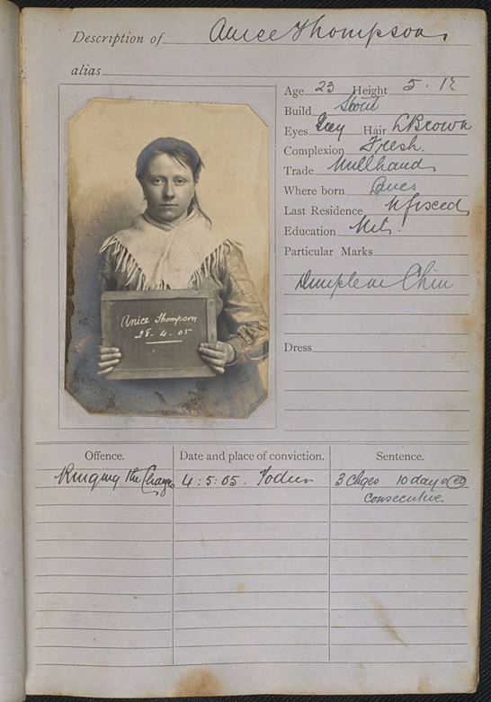 Page from an album of prison record photographs [Alice Thompson], 28 April 1905 © National Media Museum, Bradford / SSPL. Creative Commons BY-NC-SA