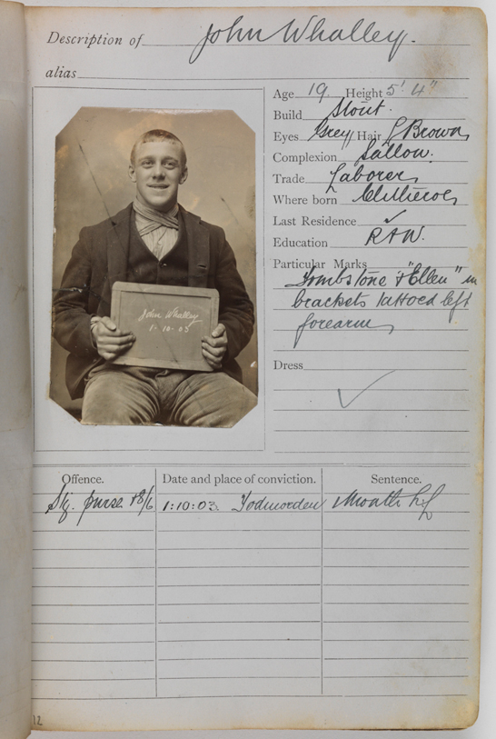 Page from album of prison record photography [John Whalley], 1 October 1905 © National Media Museum, Bradford / SSPL. Creative Commons BY-NC-SA