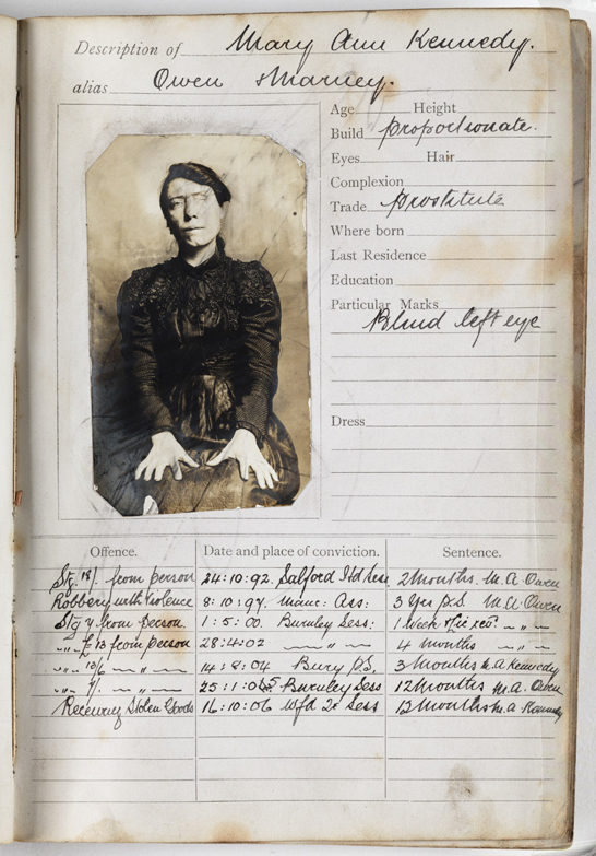 Page from album of prison record photography [Mary Ann Kennedy], c. 1900 © National Media Museum, Bradford / SSPL. Creative Commons BY-NC-SAKennedy was a partially blind prostitute with a string of convictions for theft, robbery with violence and receiving stolen goods.