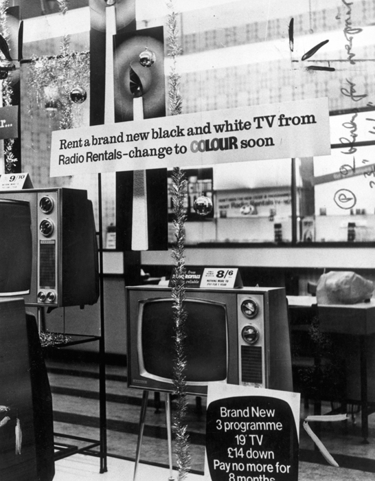 A window display of Radio Rentals monochrome television sets c. 1966 © Daily Herald / National Media Museum, Bradford / SSPL