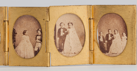 Portraits of Tom Thumb and Lavinia Warren from a gilt locket containing 12 albumen prints, c. 1864, The Royal Photographic Society Collection © National Media Museum, Bradford / SSPL. Creative Commons BY-NC-SA