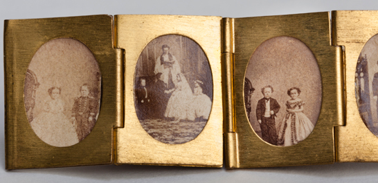 Portraits of Tom Thumb and Lavinia Warren from a gilt locket containing 12 albumen prints, c. 1864, The Royal Photographic Society Collection © National Media Museum, Bradford / SSPL