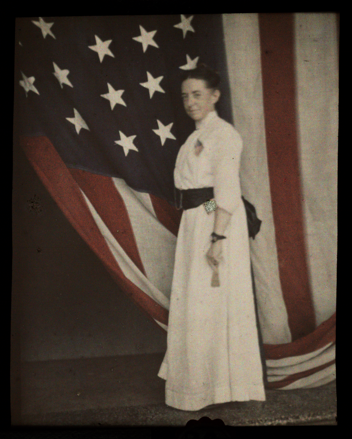 Self portrait with American flag, Helen Messinger Murdoch