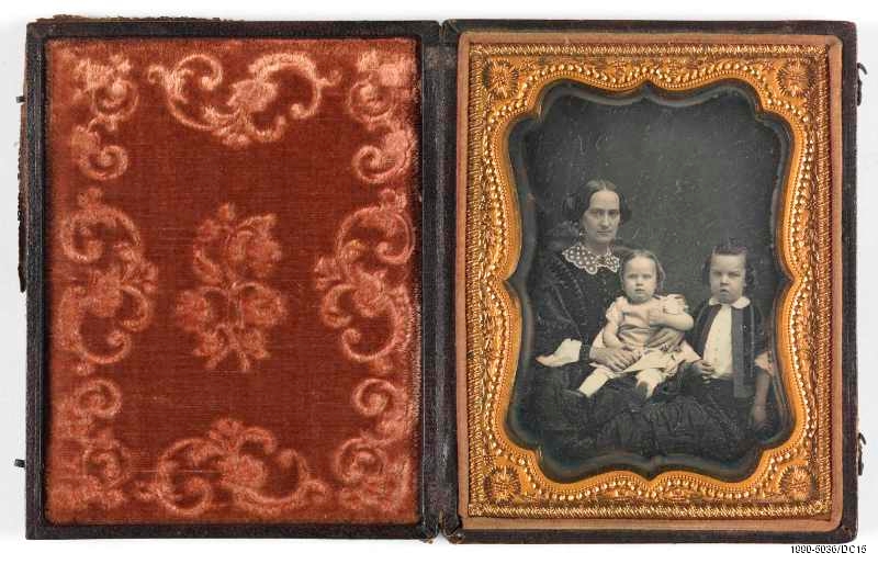 Cased Daguerreotype of woman and two children
