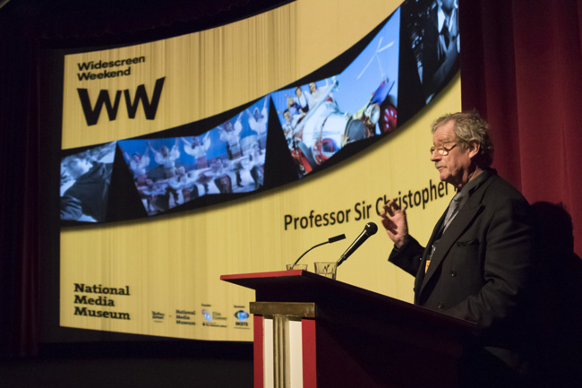 Sir Christopher Frayling introducing the Widescreen Weekend opening night screening of The Agony and The Ecstasy, October 2016.