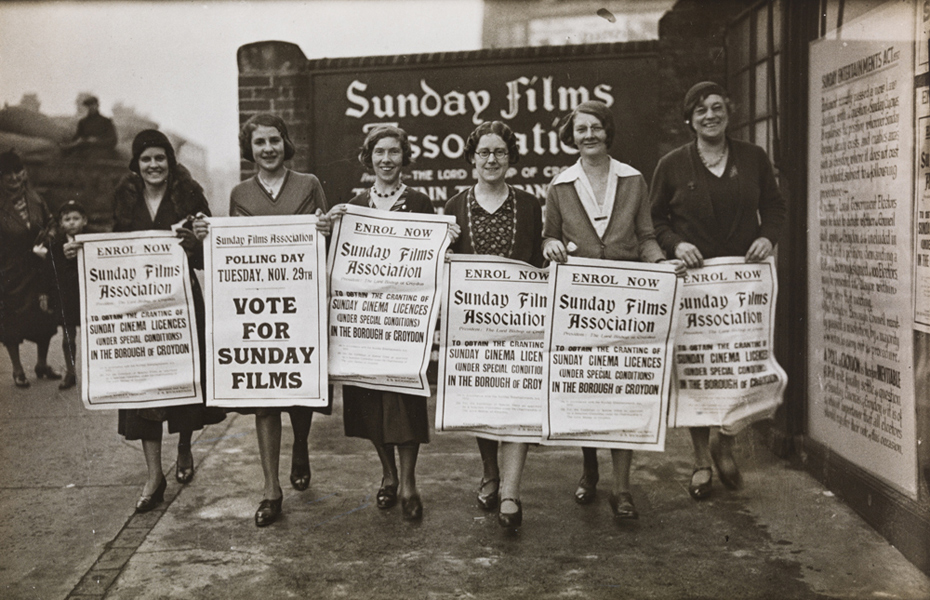 Women demonstrating outside cinema on the The Sunday Entertainments Act, 28 November 1932. George Woodbine / Daily Herald Archive / National Science and Media Museum Collection / SSPL