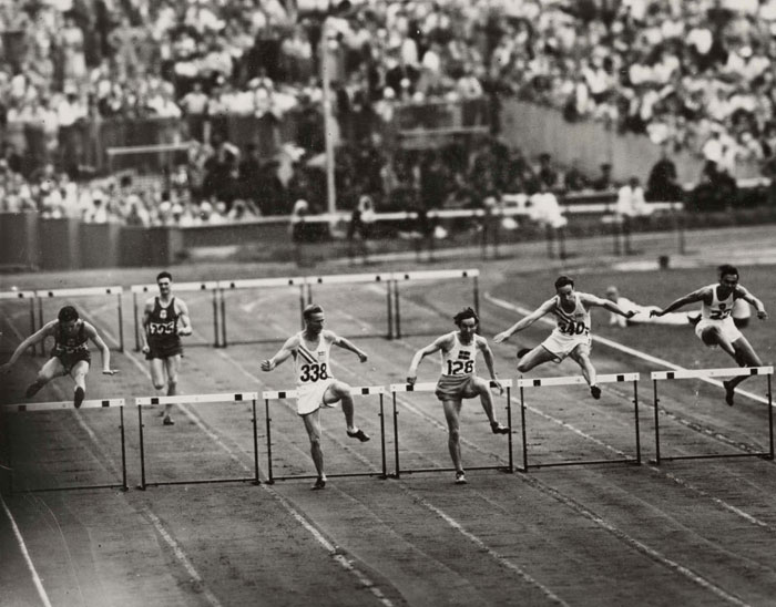 Larsson of Sweden wins 400m Hurdles Olympic heat, London, 1948