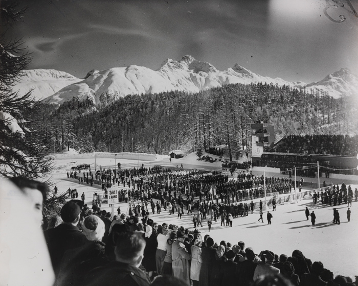 The opening ceremony of the Winter Olympic Games at St Moritz, Switzerland. 31 January 1948.