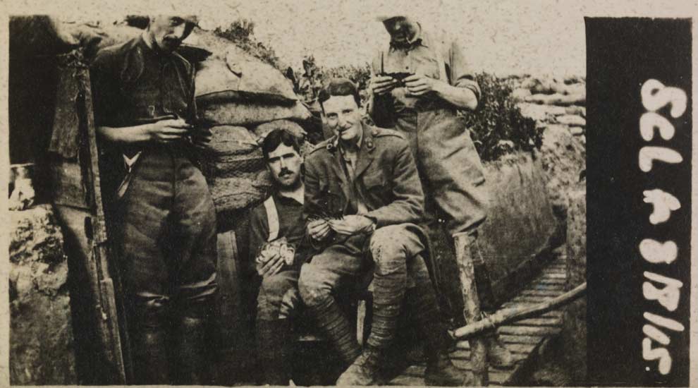 Snapshot of British soldiers in a trench in the First World War, 1915