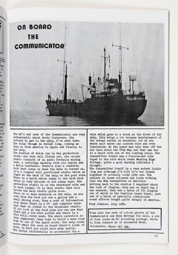 Page from Offshore Echo’s no. 54 including column “On Board the Communicator” focusing on offshore radio ship The Communicator
