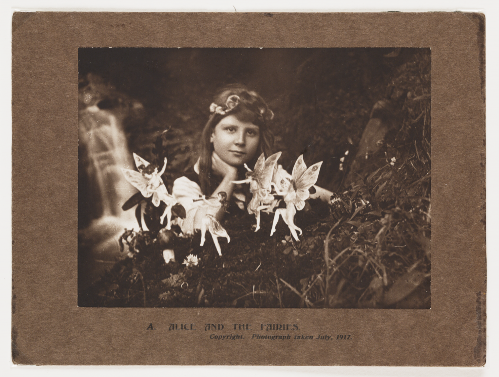 Gelatin silver chloride photograph of the `Cottingley Fairies' taken by Elsie Wright and Frances Griffiths: Alice & the Fairies, July 1917