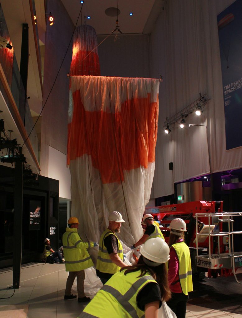 The Soyuz's parachute being assembled in our foyer