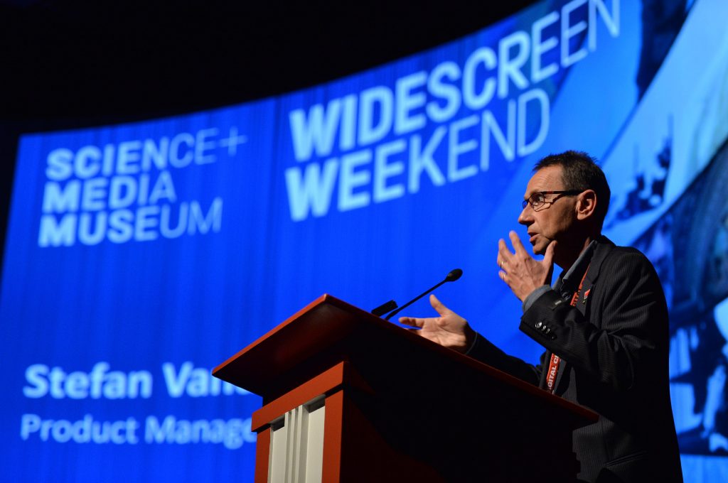 Stefan Vandemaele of Barco during his talk at Widescreen Weekend 2017