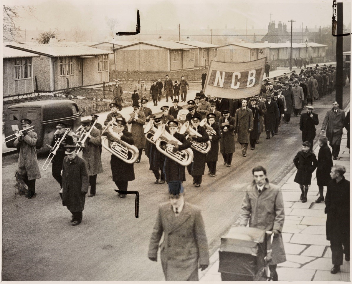 Photograph showing Ollerton Colliery brass band, Nottinghamshire, 1947