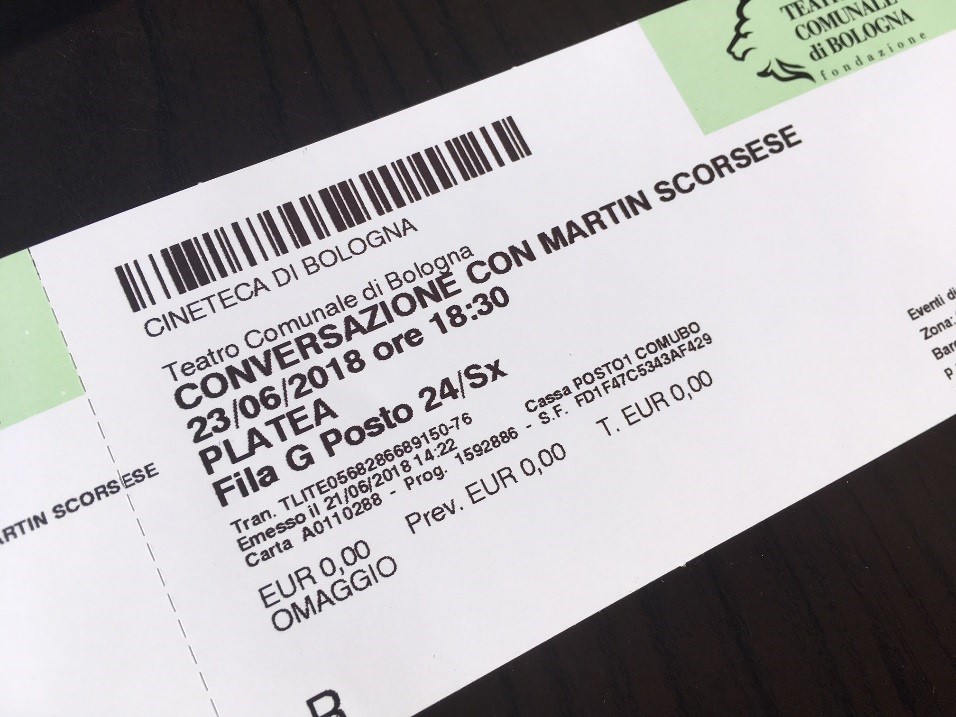 Ticket for Martin Scorsese event at Il Cinema Ritrovato