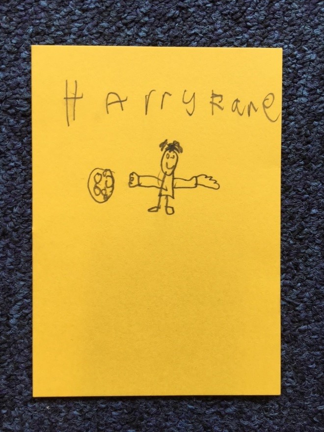 Handwritten Post-It Note with illustration of Harry Kane