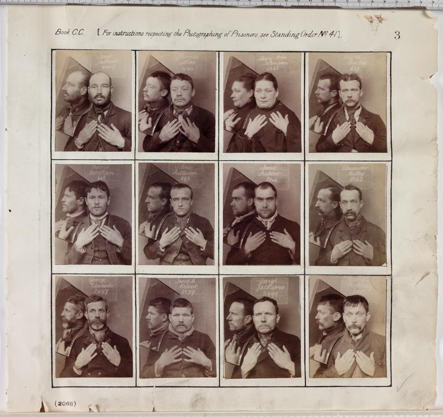 A page from an album of criminal register photographs
