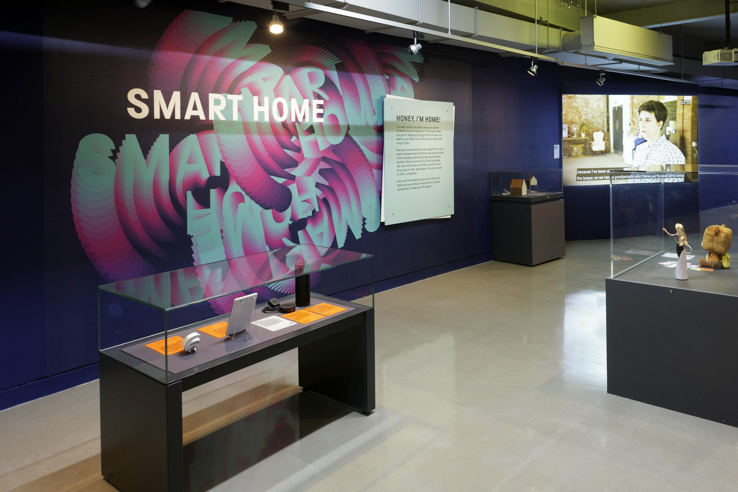 'Smart Home' section of Never Alone exhibition with internet connected devices on display