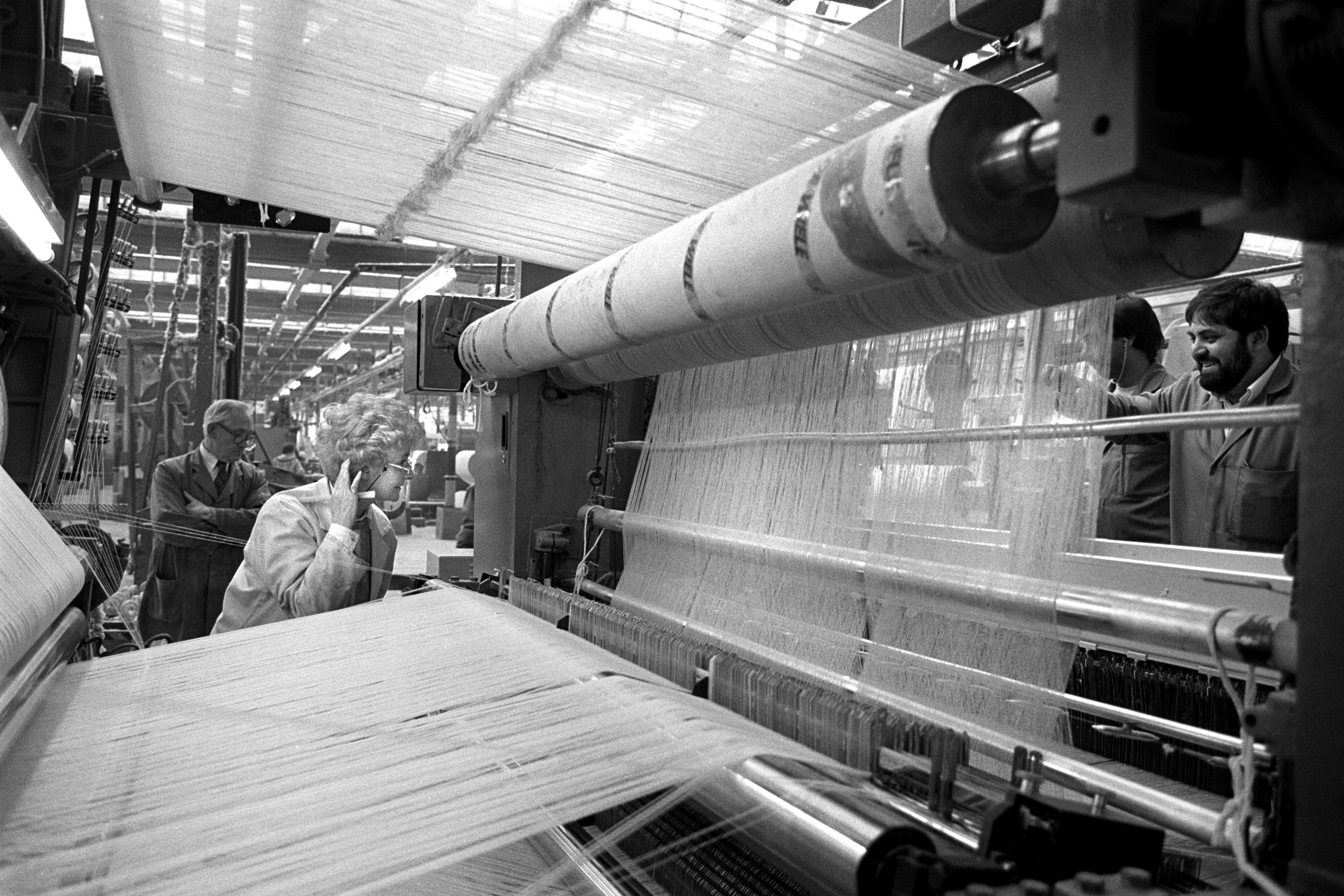 Workers in the weaving shed at Lister’s Manningham Mills, 1989
