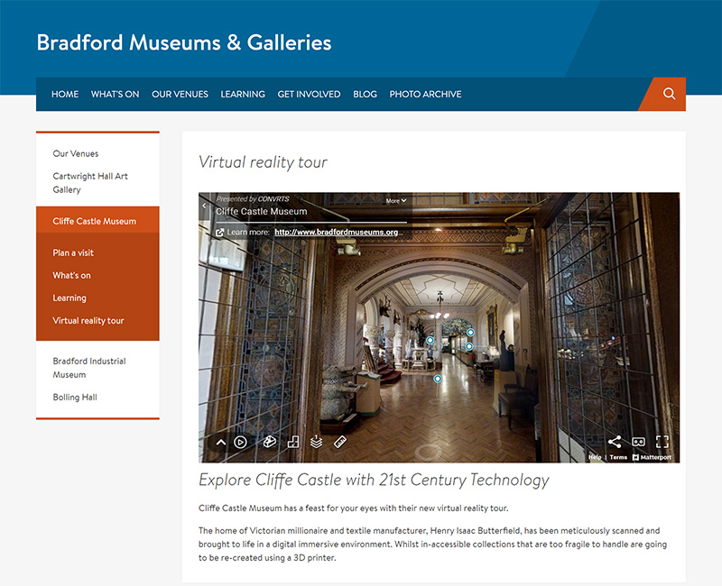 Screenshot of Cliffe Castle Museum virtual tour
