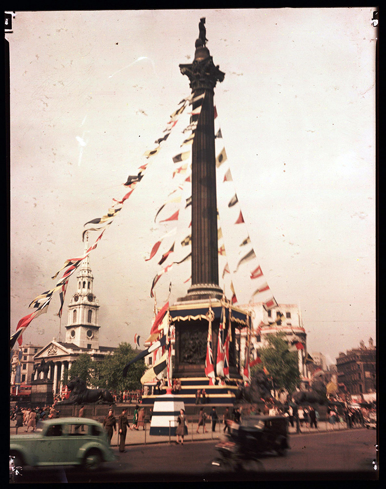 A Dufaycolor colour transparency of Trafalgar Square in London