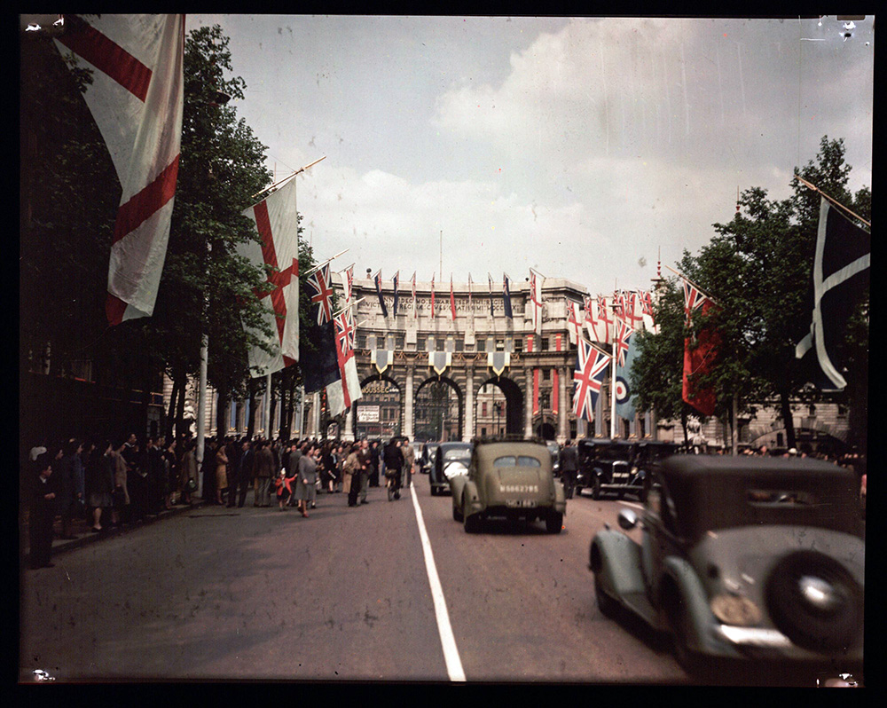 A Dufaycolor colour transparency of Admiralty Arch, London
