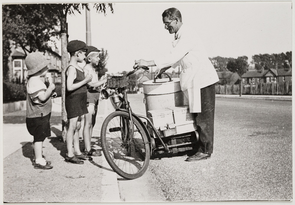 Ice cream seller and children