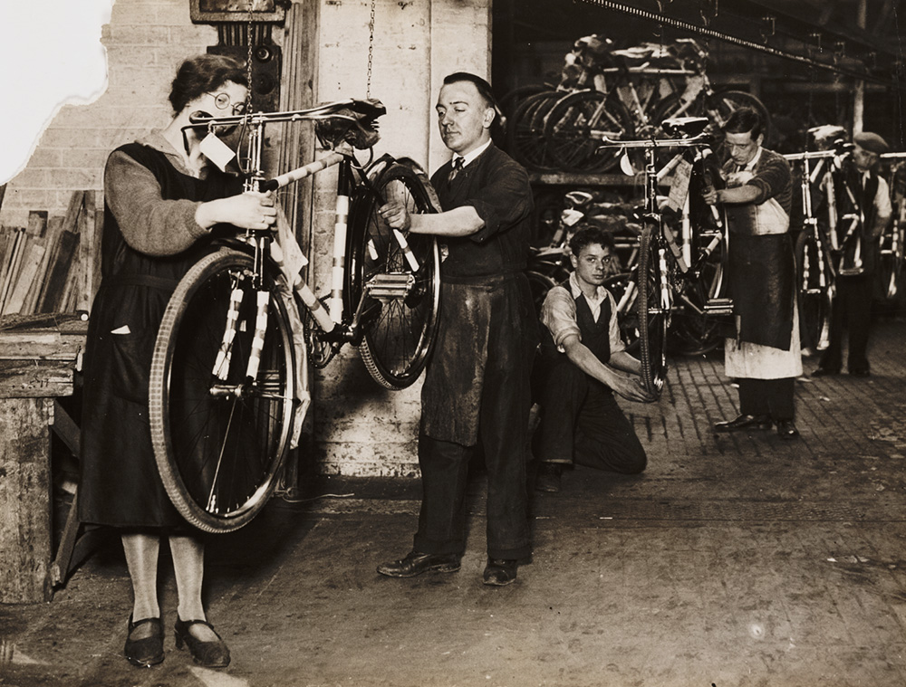 Final touches put to bicycles at Hercules bicycle factory, Birmingham
