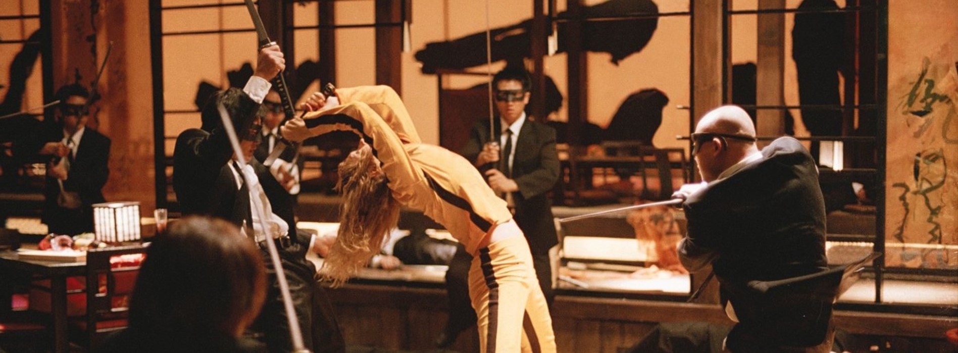 Uma Thurman in an action scene in Kill Bill