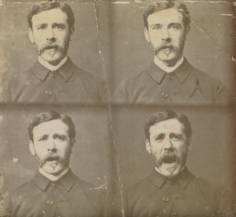 Four photos of William Friese-Greene showing different facial expressions