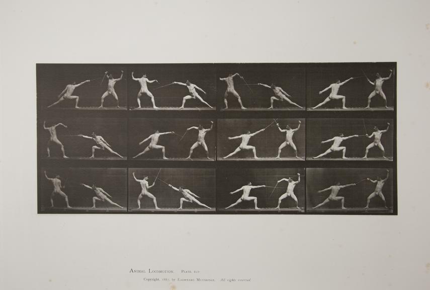 Series of small photographs showing a man fencing