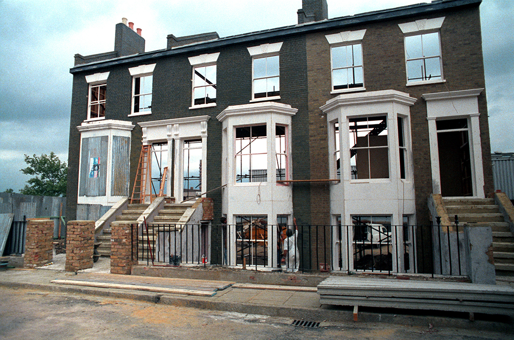 Facades of houses on EastEnders set during construction