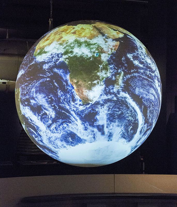 Science on a Sphere model showing a view of Earth as seen from space