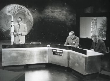BBC Apollo 11 studio with Cliff Michelmore, James Burke and Patrick Moore, broadcast on BBC One in June 1969