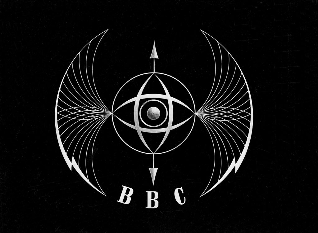 Original BBC ident, a circular design with geometric 'wings' and the letters 'BBC' beneath