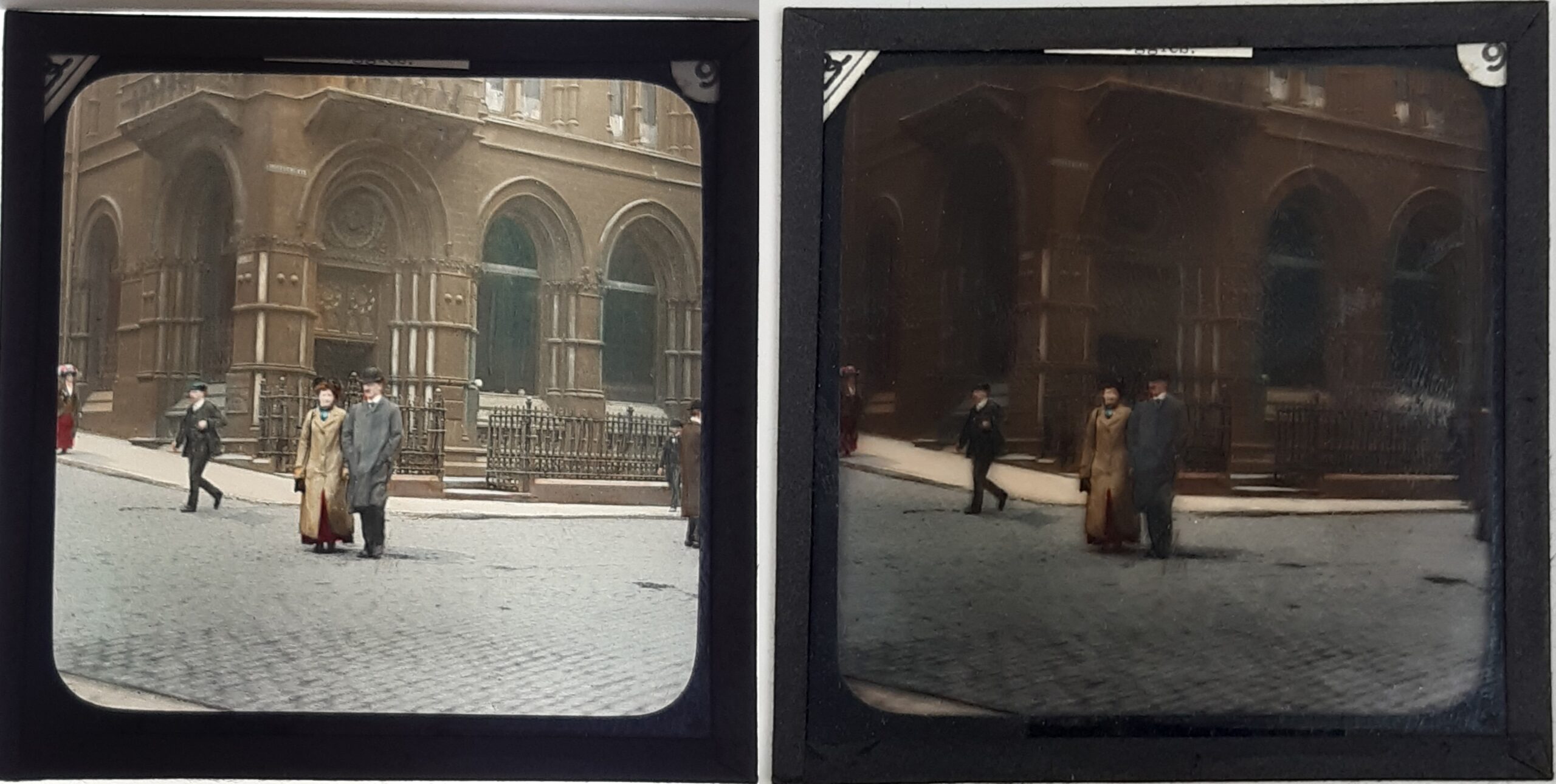 The same Bradford street scene twice. The left image is crisp and bright whereas the right is darker and blurrier.
