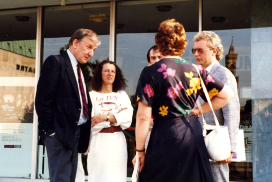Richard Rodney Bennett (left) with interviewer Julian Petley (far right) at the National Museum of Photography, Film & Television, 1986.