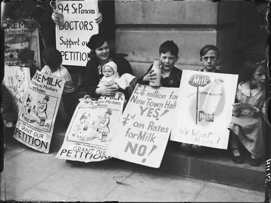 Mothers and children on a milk demonstration, 15 May 1939, George W. Roper, Daily Herald Archive, National Media Museum Collection / SSPL