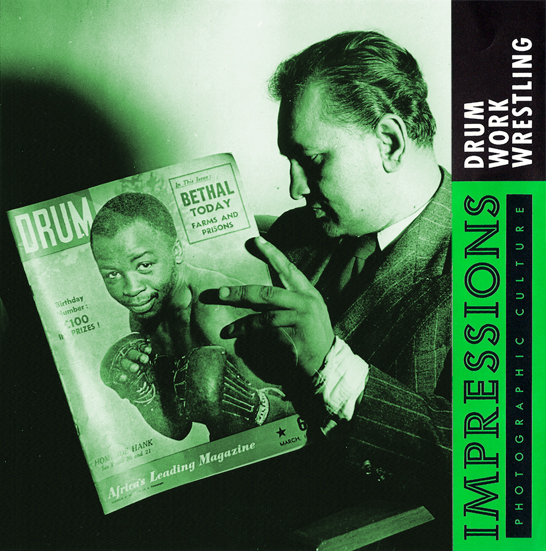 Cover of Impressions Gallery newsletter featuring the exhibition Drum, 1988.