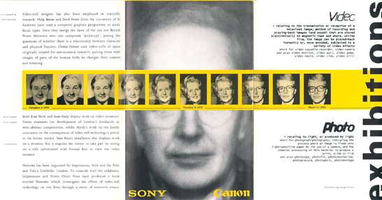 Inside of Impressions Gallery newsletter featuring the exhibition Photo-Video, 1992