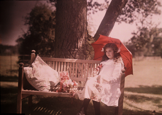 Girl with a parasol sitting on a bench, 1908, Etheldreda Janet Laing, National Media Museum Collection / SSPL