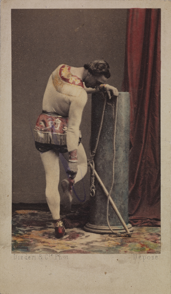 Monsieur Léotard with his trapeze, checking his plimsole, c.1865, Disdéri & Co., National Media Museum Collection