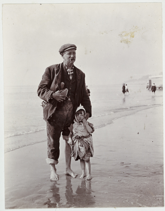 Man and small child paddling in the sea, c.1910, National Media Museum Collection