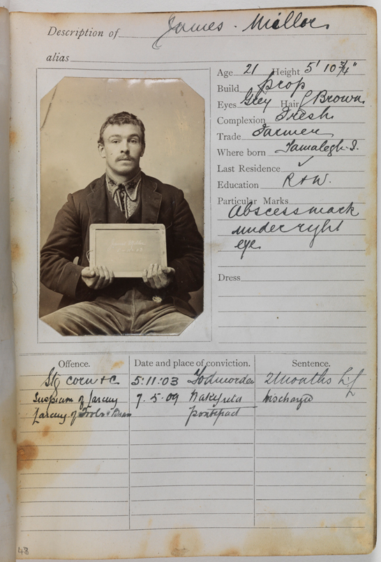 Page from album of prison record photography [James Miller], 7 May 1909 © National Media Museum, Bradford / SSPL. Creative Commons BY-NC-SA
