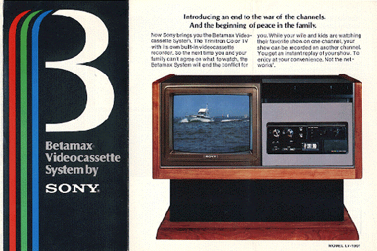 Acknowledging that television viewing is often a family activity, this sales leaflet for the LV-1901 identified a key benefit to home video recording, the recording of one programme while simultaneously viewing another. (Private collection)